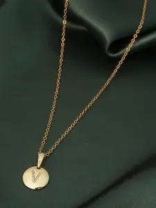 Ferosh Women Gold-Toned Crystal-Studded Alphabet V Pendant With Chain