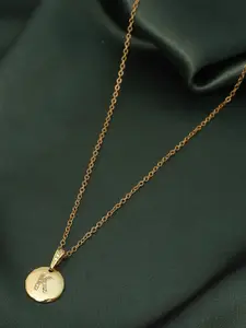 Ferosh Women Gold-Toned Crystal Studded Alphabet K Pendant & Chain