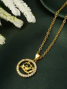 Ferosh Gold-Toned Crystal Studded Aquarius Zodiac Pendant & Chain