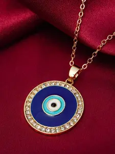 Ferosh Women Gold-Toned Blue Crystal-Studded Designed Pendant