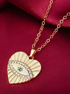 Ferosh Gold-Toned Heart Evil Eye Pendant With Chain