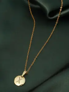 Ferosh Women Gold-Toned Crystal Studded & Alphabet X Coin Pendant
