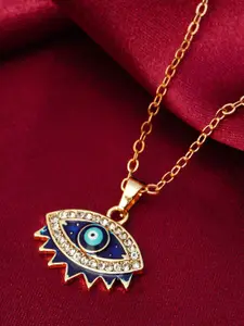 Ferosh Gold-Toned & Blue Evil Eye Pendant with Chain
