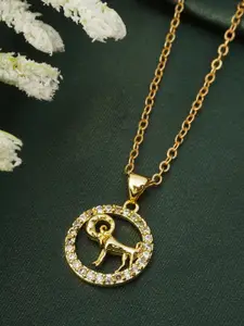 Ferosh Gold-Toned & White Rhinestone Studded Pendant With Link Chain
