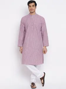 Fabindia Men Purple & Blue Striped Cotton Kurta