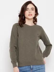 Madame Women  Olive Green Assorted Solid Pullover Sweatshirt