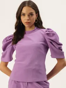 Zastraa Women Lilac Solid Power Shoulders Top