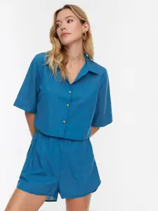 Trendyol Women Solid Cotton Shirt With Shorts