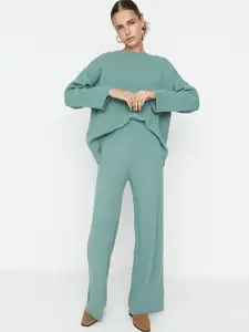 Trendyol Women Green T-shirt with Trouser Co-Ords Set