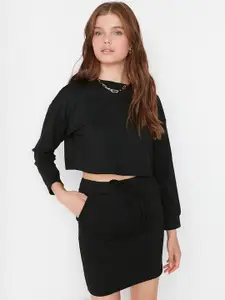 Trendyol Women Solid Sweatshirt with Skirt