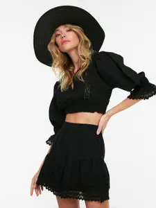 Trendyol Women Black Cotton Top with Skirt