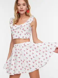 Trendyol Women White & Red Printed Top with Skirt