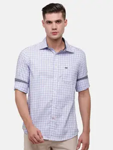 Double Two Men Blue Slim Fit Checked Casual Shirt