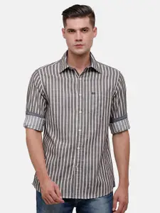 Double Two Men Grey Slim Fit Striped Casual Shirt