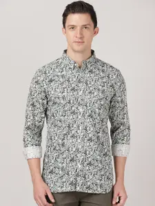 MERCHANT MARINE Men Brown & White Slim Fit Floral Printed Cotton Casual Shirt