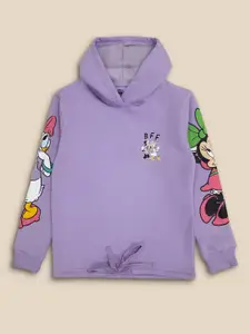Kids Ville Girls Purple Minnie Printed Hooded Pullover Sweatshirts