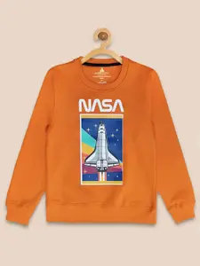 Kids Ville Boys NASA Orange Printed Cotton Sweatshirt