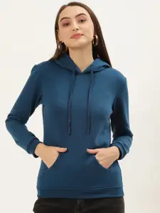 U&F Women Navy Blue Hooded Sweatshirt