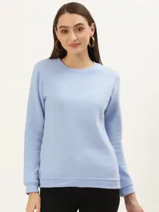 U&F Women Blue Solid Pullover Sweatshirt