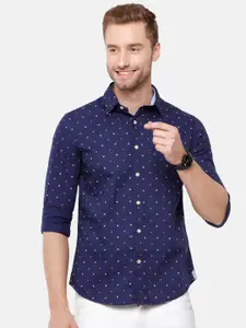 Double Two Men Navy Blue Slim Fit Printed  Cotton  Casual Shirt