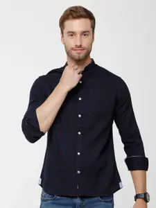 Double Two Men Navy Blue Slim Fit Casual Shirt