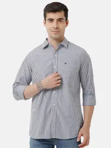 Double Two Men Grey Slim Fit Striped Casual Shirt