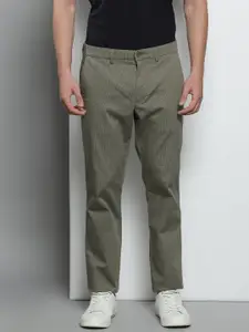 Tommy Hilfiger Men Olive Green Checked Cotton Trousers