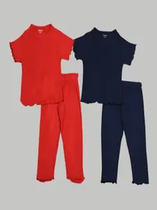 Taatoom Girls Pack of 2 Navy Blue & Red Night suit