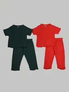 Taatoom Girls Green & Red Pack Of 2 Night Suit