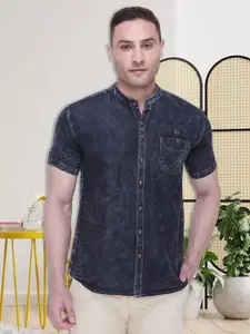 Kuons Avenue Men Grey Smart Slim Fit Faded Denim Cotton Casual Shirt