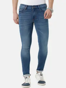 Double Two Men Blue Lean Slim Fit Low-Rise Light Fade Stretchable Cotton Jeans