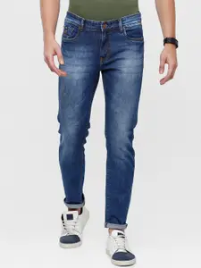 Double Two Men Blue Lean Slim Fit Low-Rise Heavy Fade Stretchable Jeans
