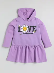 YK YK Girls Purple & Black Drop-Waist Printed Cotton Sweatshirts Dress
