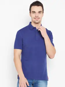 John Players Men Blue Solid Polo Collar T-shirt