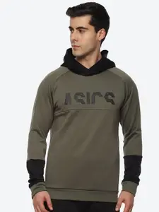 ASICS Men Green Printed Polyester Ca Fleece Hooded Sweatshirts