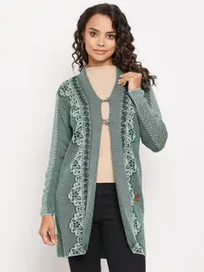 Duke Women Sea Green Floral Longline Cardigan Sweater