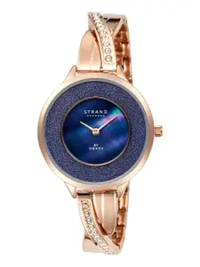 STRAND BY OBAKU Women Blue Brass Dial & Rose Gold Toned Stainless Steel Bracelet Style Straps Analogue Watch