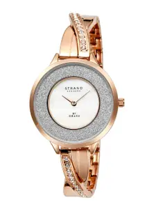 STRAND BY OBAKU Women White Brass Dial & Rose Gold Toned Embellished Watch S730LXFWSV