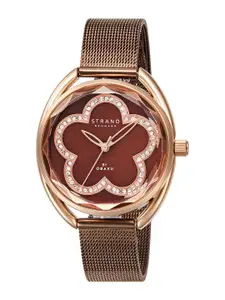STRAND BY OBAKU Women Brown Brass Embellished Dial & Brown Stainless Steel Bracelet Style Straps Analogue Watch S734LXVNMN