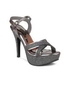 DESIGN CREW Women Grey Party High-Top Stiletto Sandals with Buckles