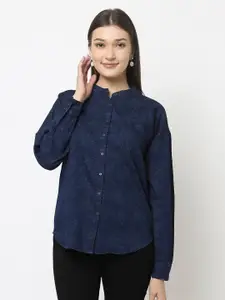 Crimsoune Club Women Navy Blue Slim Fit Floral Printed Cotton Casual Shirt