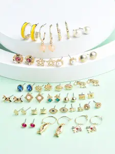Zaveri Pearls Woman Set of 25 Multicoloured Contemporary Studs Earrings