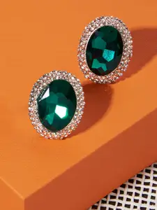 Zaveri Pearls Green Contemporary Rose-Gold Plated Stud Earrings