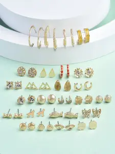 Zaveri Pearls Set of 25 Gold-Toned & White Contemporary Studs & Hoop Earrings