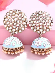 Zaveri Pearls Turquoise Blue Gold-Plated Contemporary Jhumkas Earrings