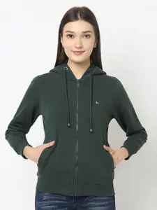 Crimsoune Club Women Green Hooded Sweatshirt