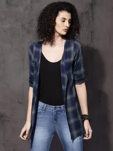 Roadster Green & Navy Checked Front-Open Shrug