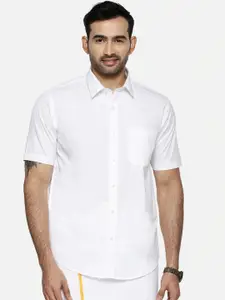 Ramraj Men White Solid Tailored Fit Cotton Formal Shirt