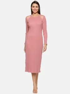 ISU Pink Sheath Cut Out Midi Dress