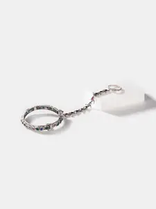 SHAYA Women Silver-Toned & Pink Sterling Silver Ring Bracelet